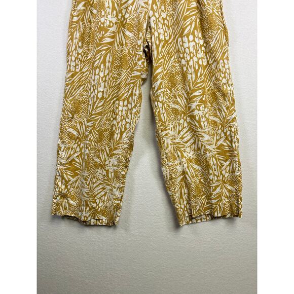 Christian Siriano 100% linen wide leg pants, yellow white botanical size medium - Picture 2 of 8